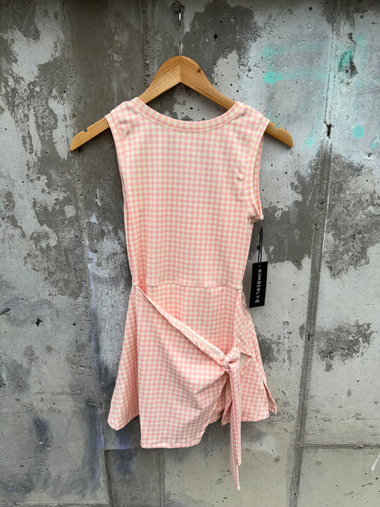 Kimberly C - Peach Gingham Activewear Wrap Dress