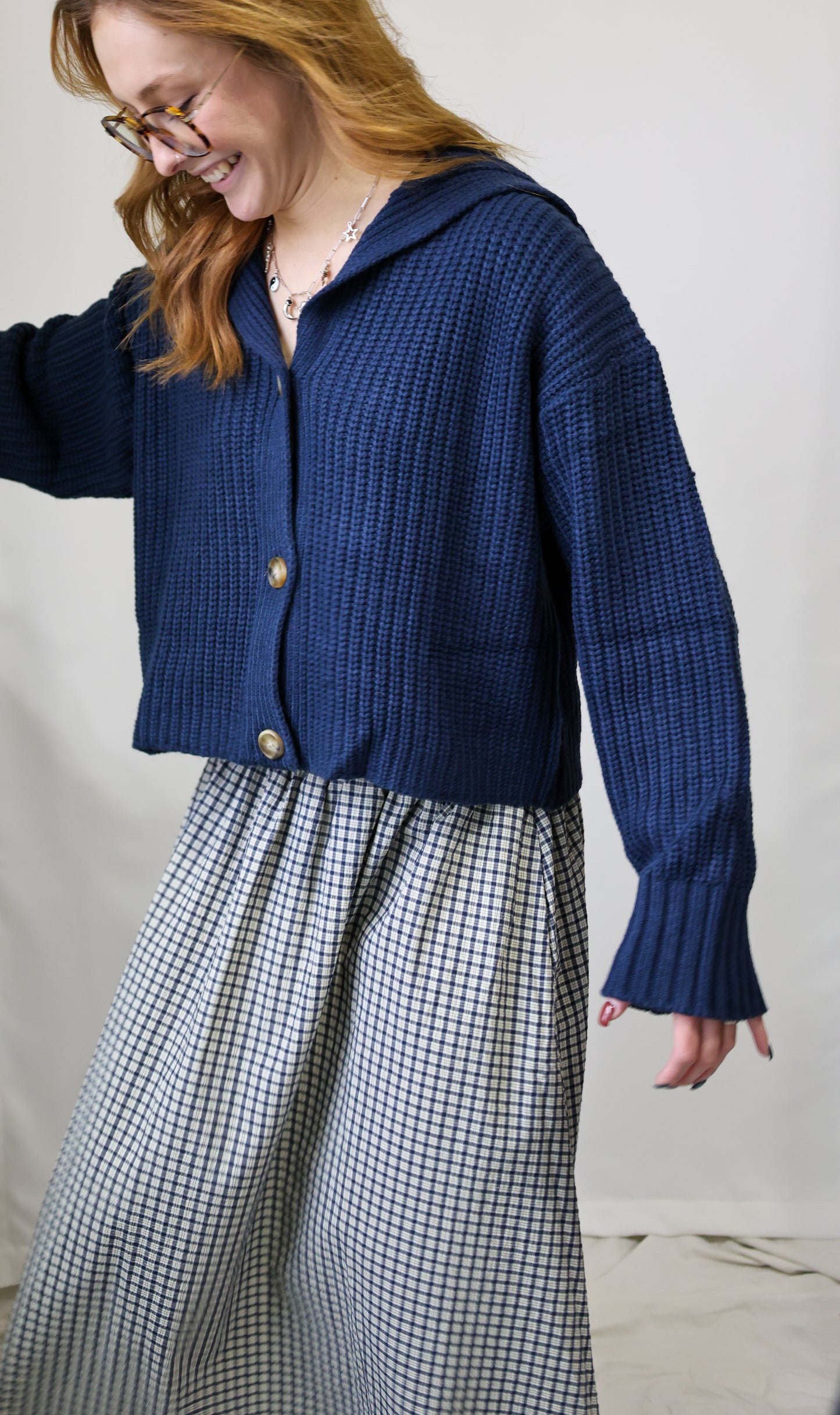 Sunday Edition Navy Cream Midi Skirt