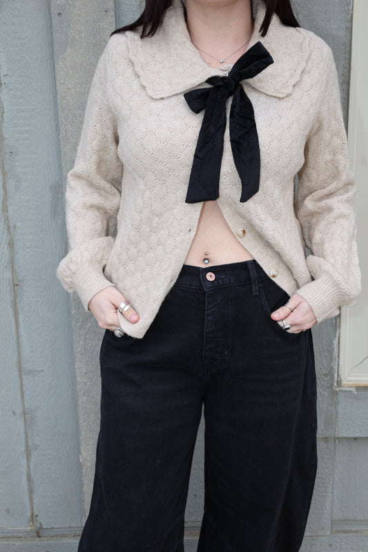 Buttermelon - Front tie Cardigan w/ Velvet Bow