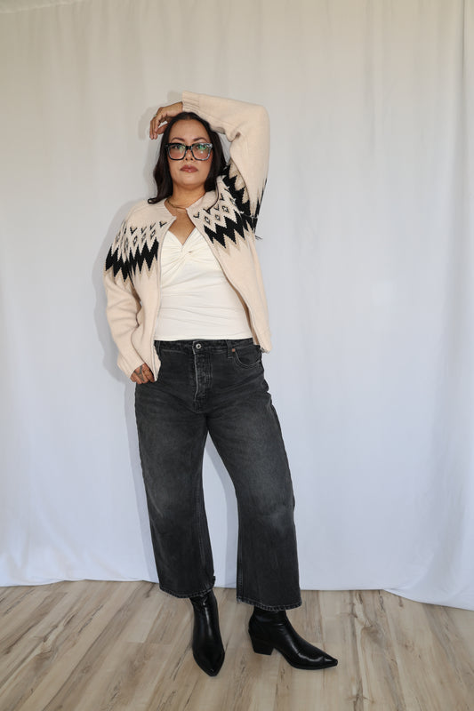 Let's Stay In Fair Isle Zip Front Cardigan Sweater