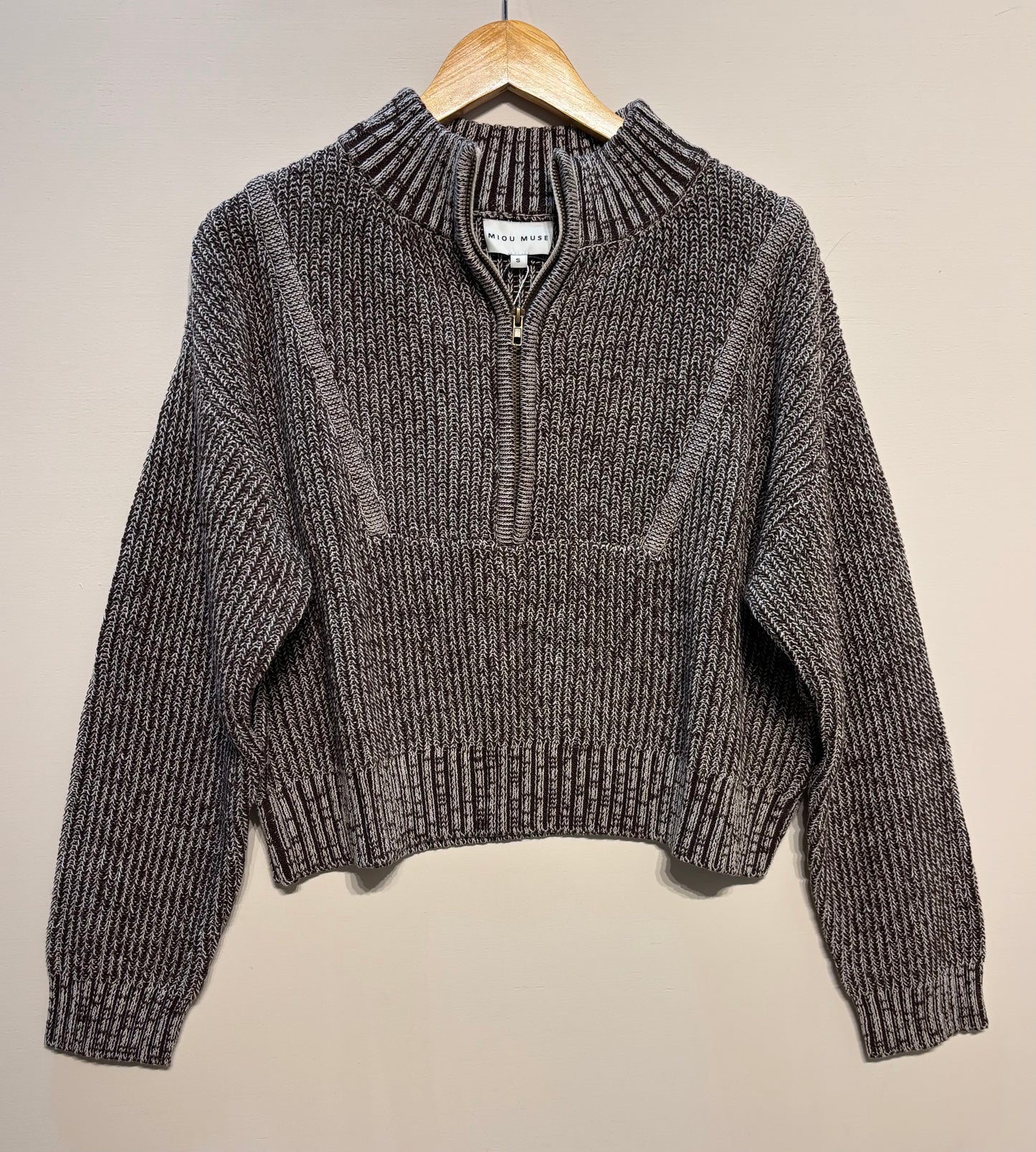 Two Toned Cropped Quarter-zip Sweater