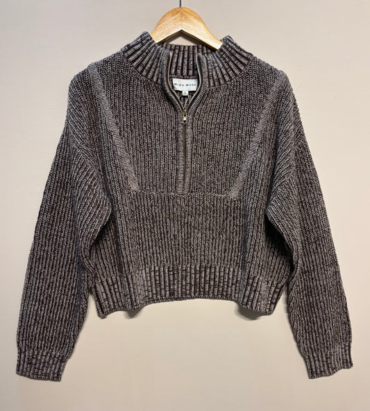 Two Toned Cropped Quarter-zip Sweater
