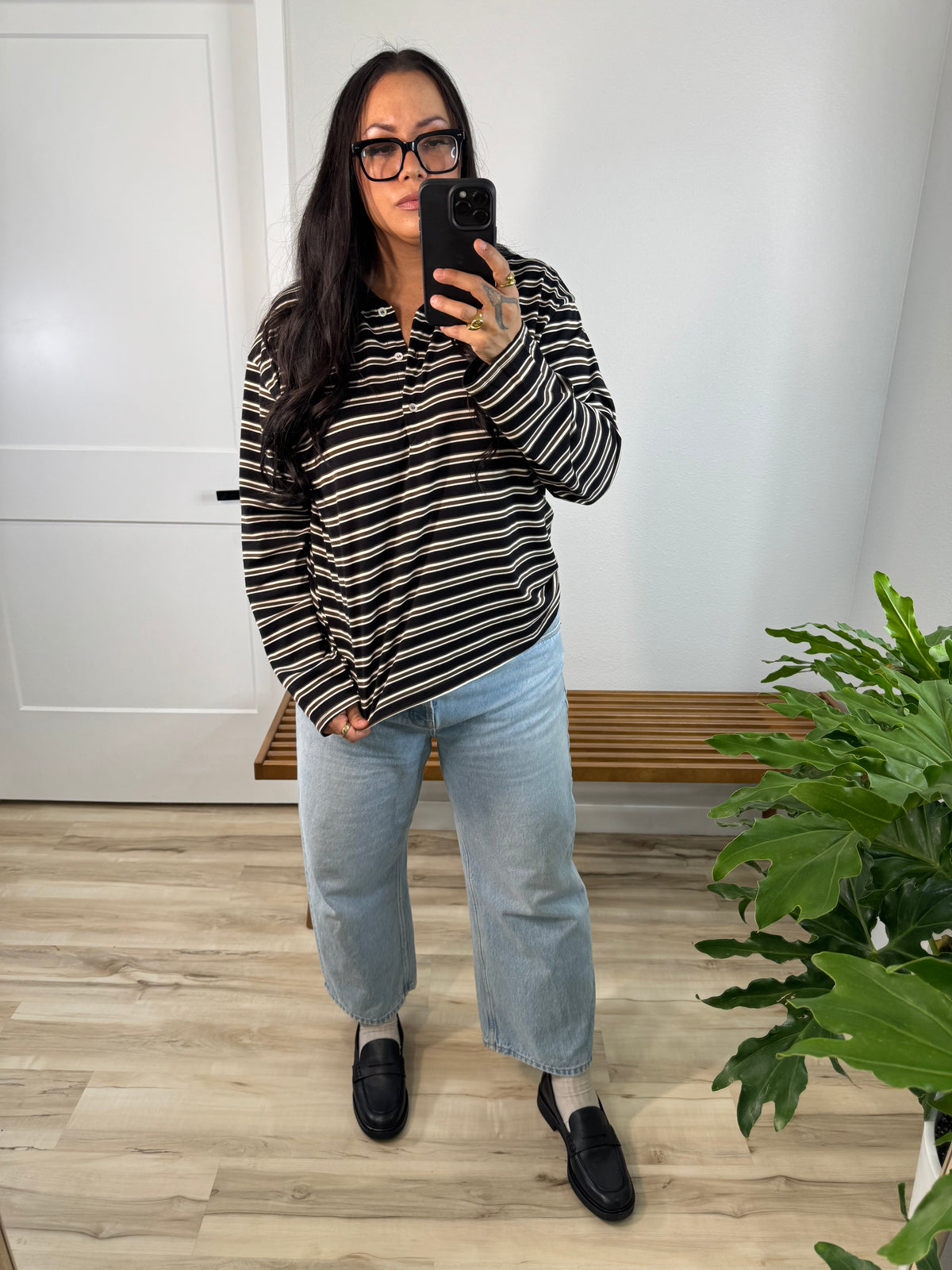 Let Things Be polo stripe long sleeve shirt