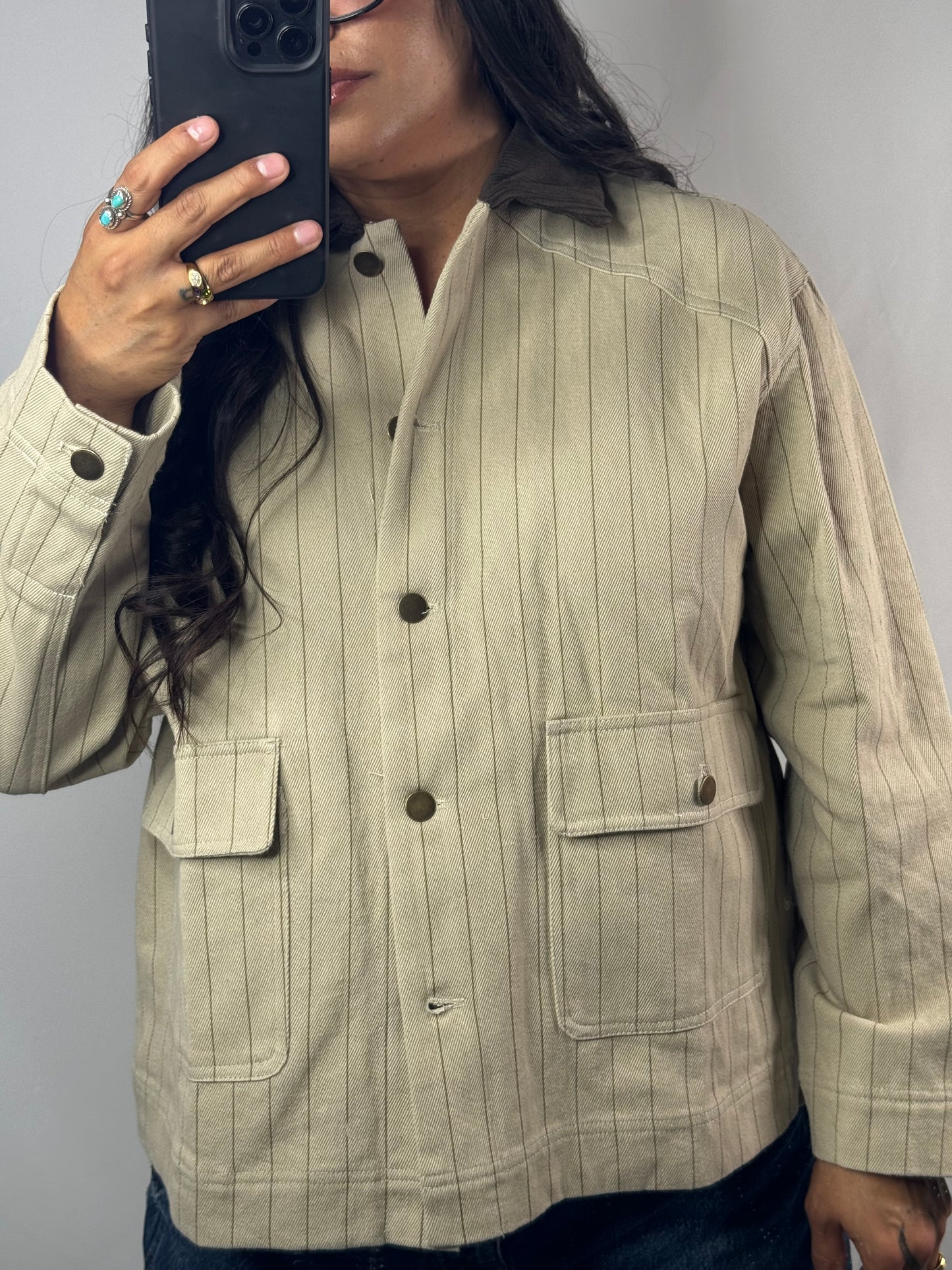 Get Over Here striped pattern barn jacket