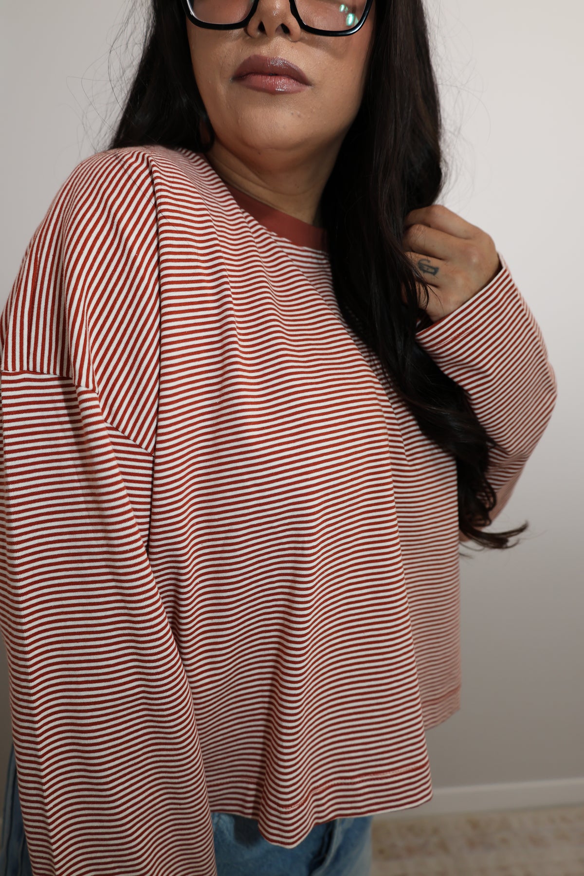 Watching The Leaves Fall micro stripe long sleeve shirt