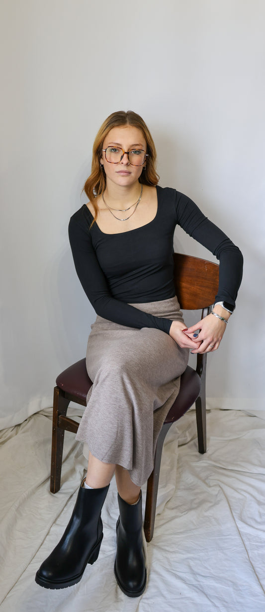 Kimberly C scoop neck long sleeve fitted top