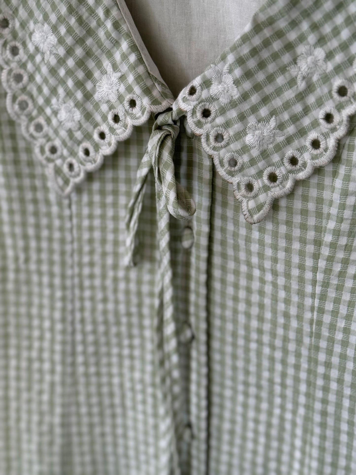 Le Lis - Green Gingham Button-up Mini Dress w/ Big Collar