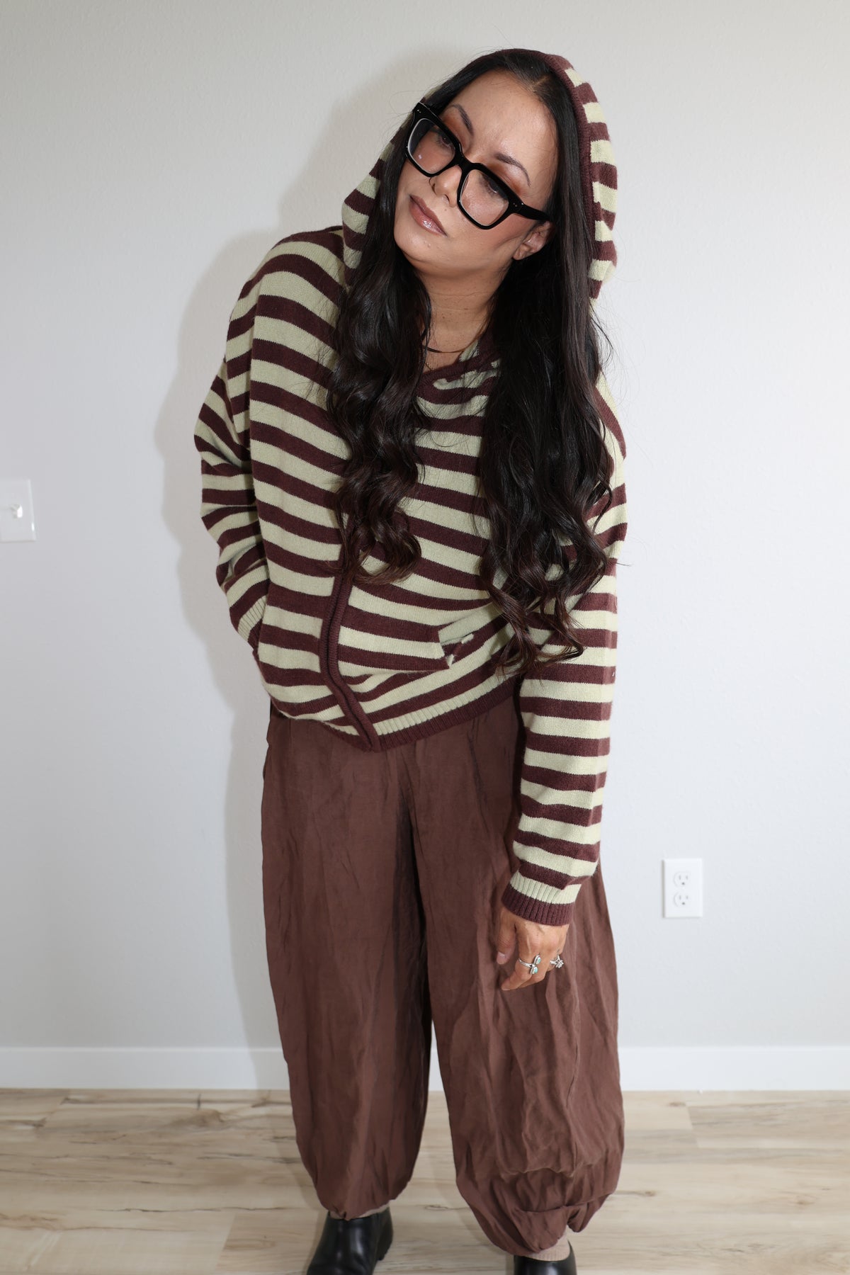 Hold That Thought striped knit hooded sweater