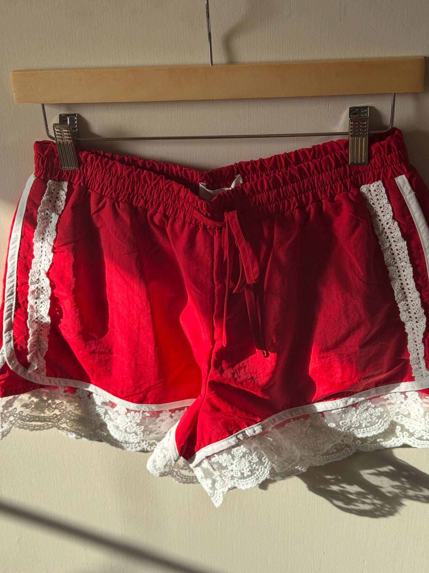 Le Lis - Elastic Waist Pinstripe Lace Trim Track Shorts