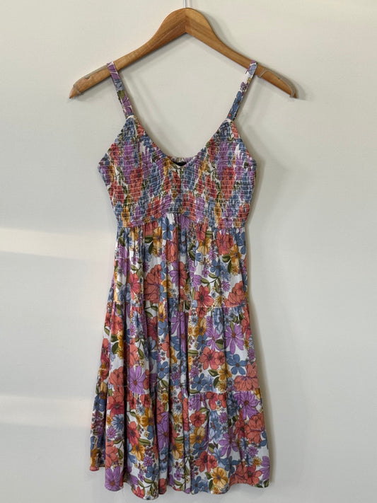ANGIE - Multicolor V-neck Smocked Mini Dress