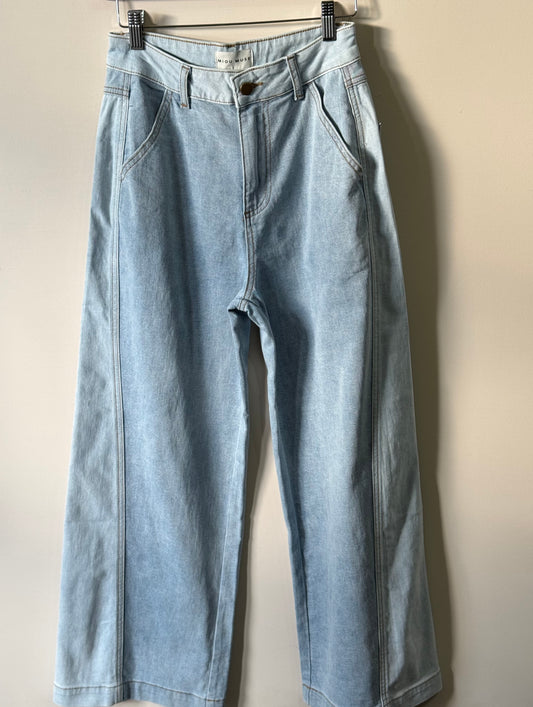 Miou Muse - Color Block Straight Wide-leg Jeans