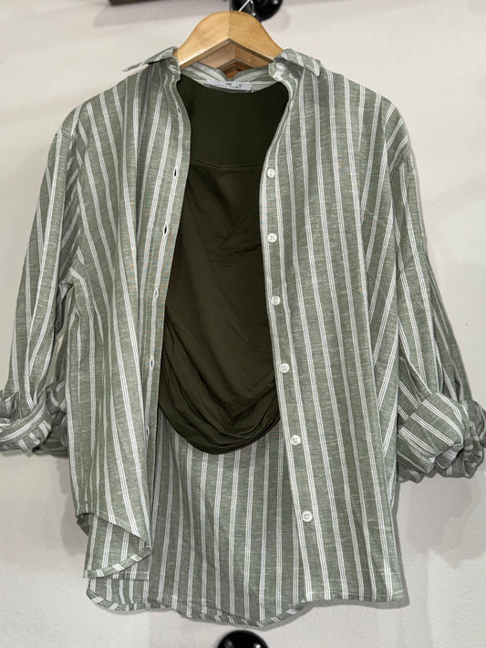 Urban Daizy - Striped Linen Blend Button Up Shirt