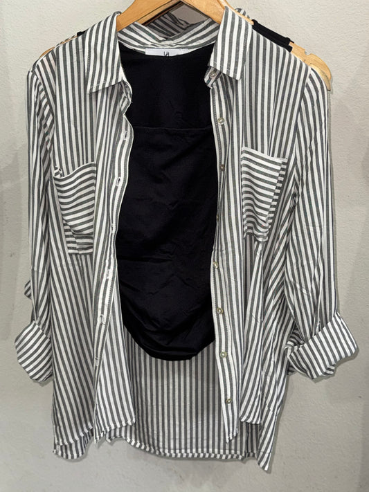 Urban Daizy - Relaxed Fit Vertical Striped Rayon Button Down Shirt