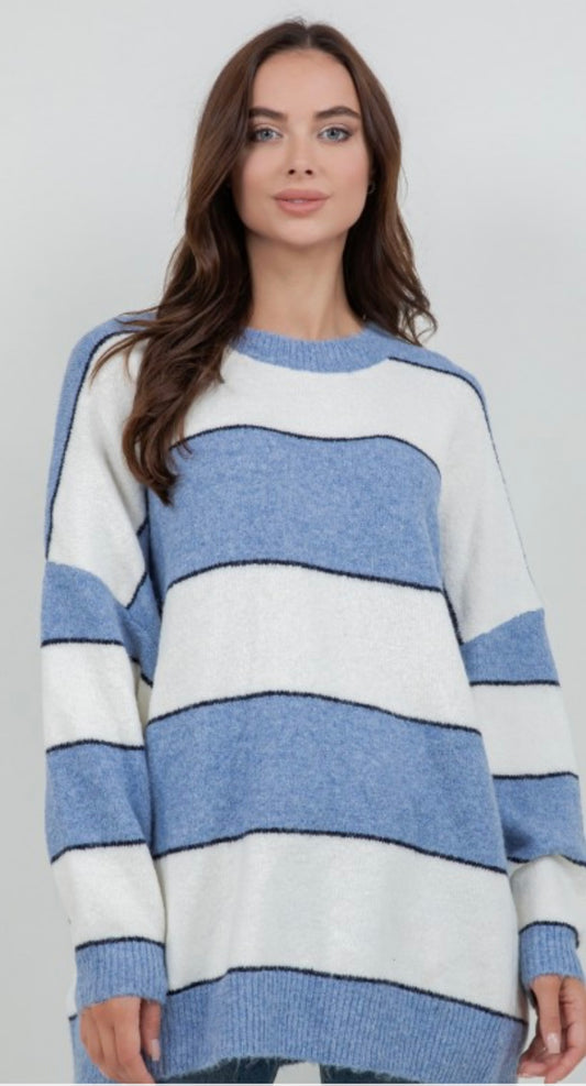 Dreamers by Debut Blue and White Striped Sweater