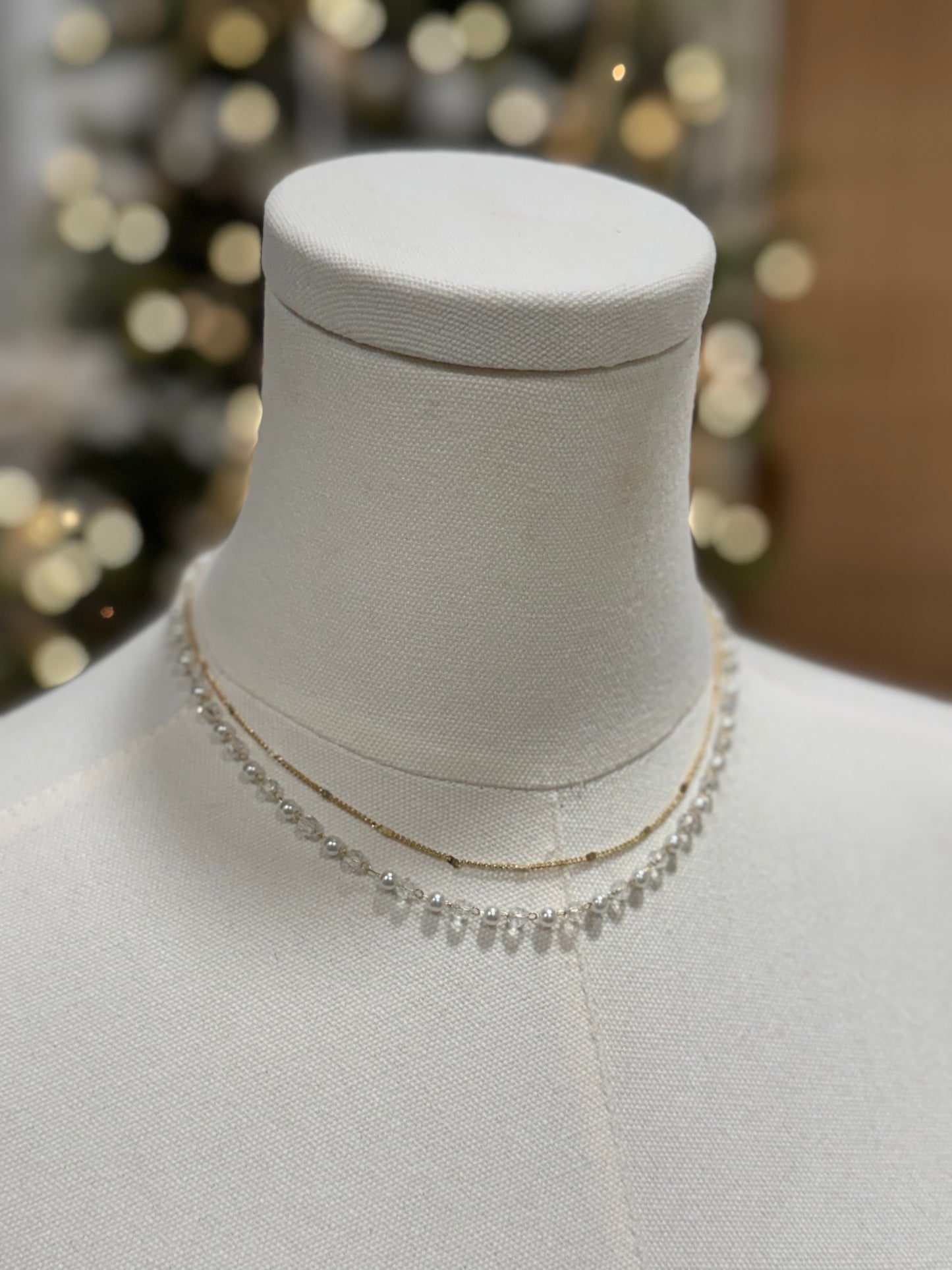 Pearl & bead double layer dainty necklace