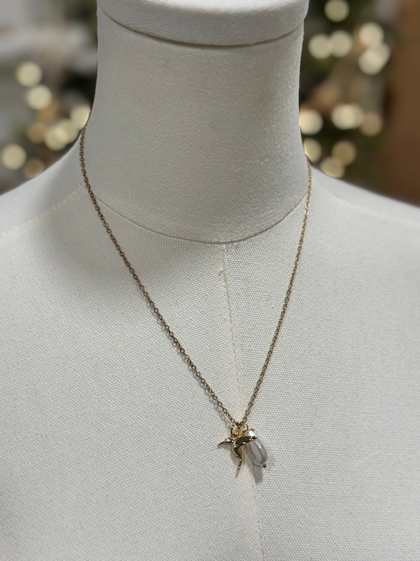 Hummingbird pearl charm necklace