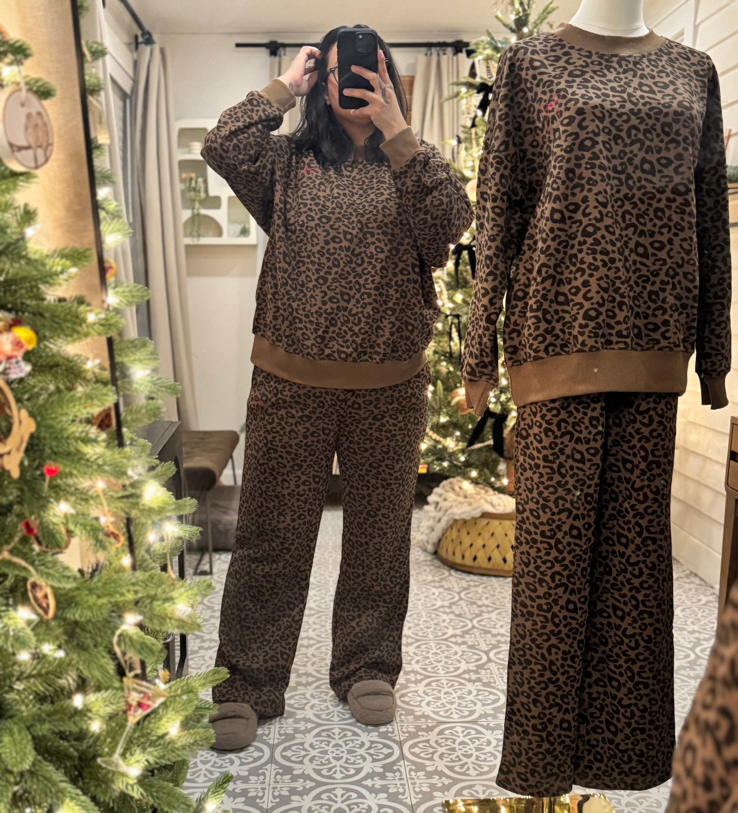 Leopard red bow sweatpant lounge set