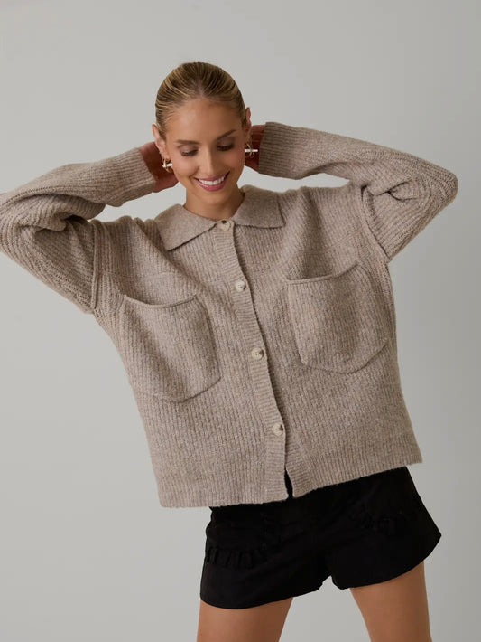 Sunday Edition oatmeal button front sweater