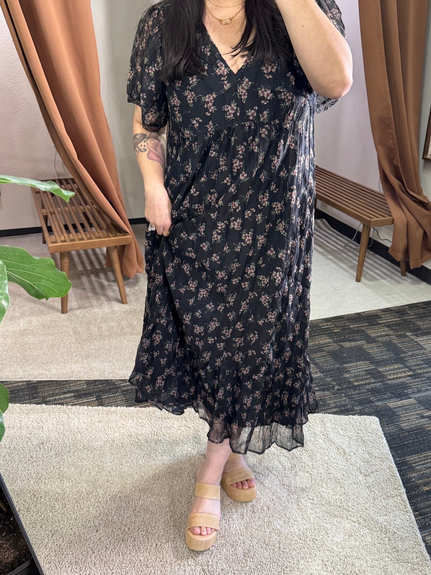 By Together  Woven Polyester Floral Print Midi Dress