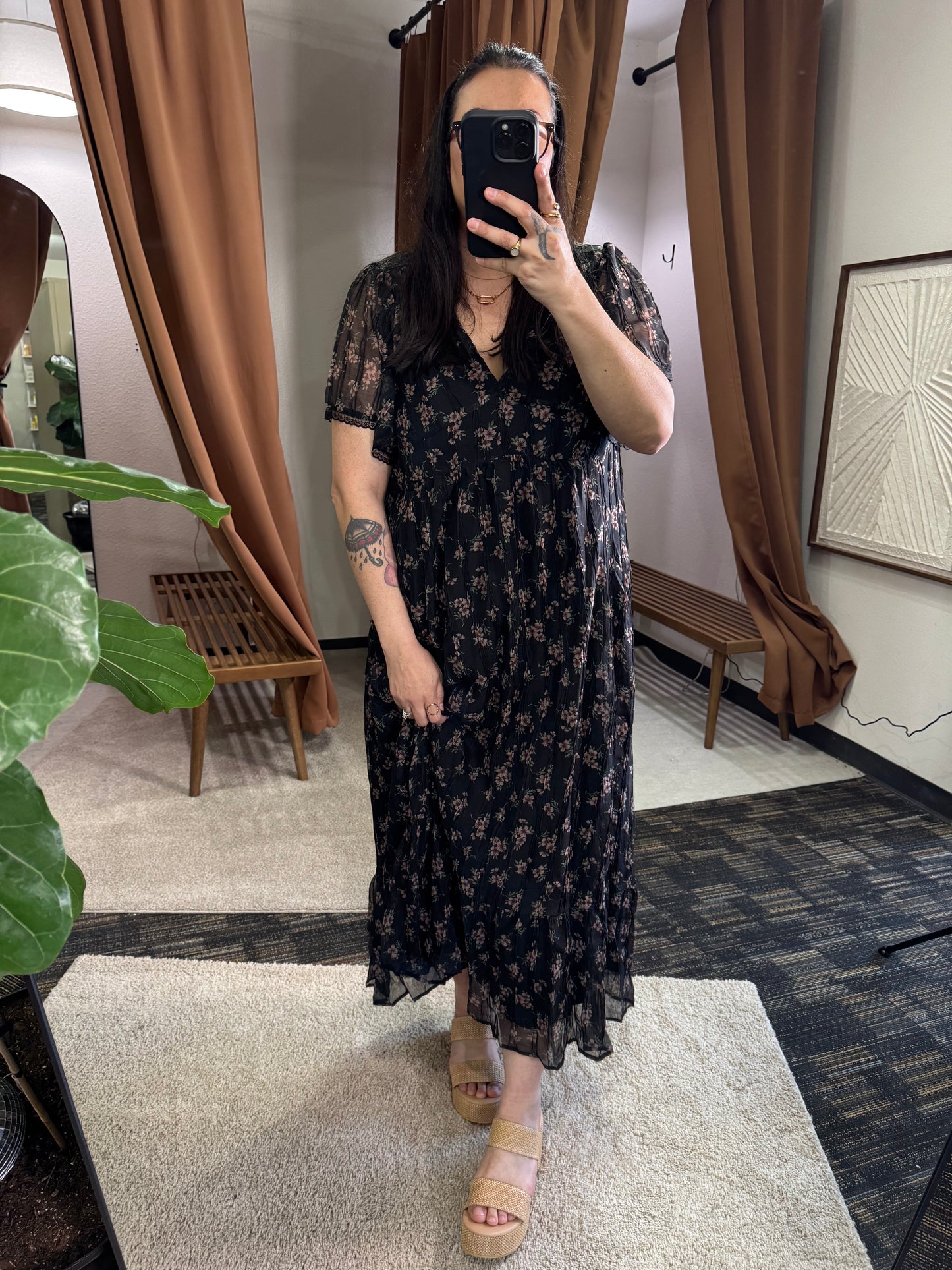 By Together  Woven Polyester Floral Print Midi Dress
