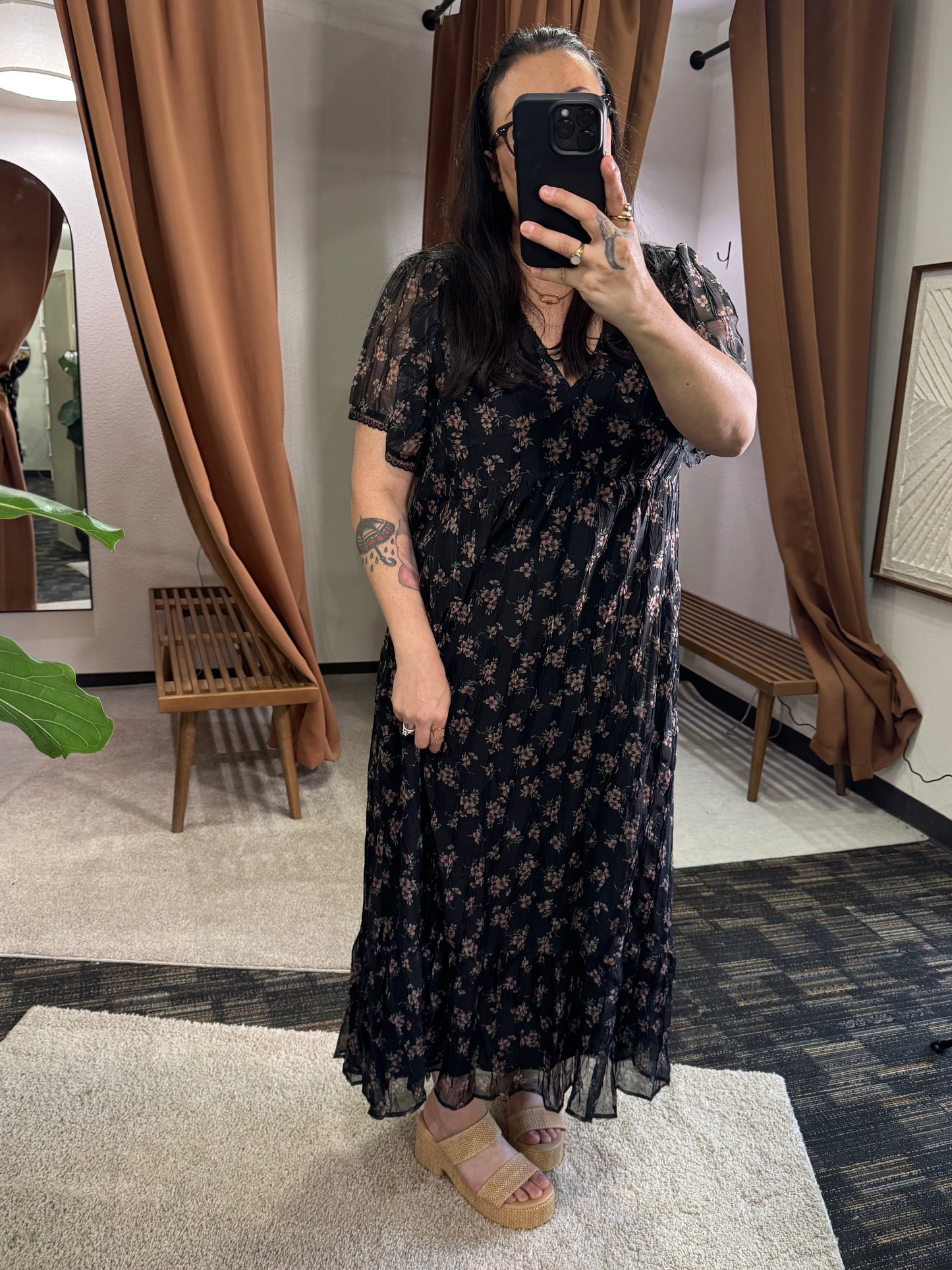 By Together  Woven Polyester Floral Print Midi Dress