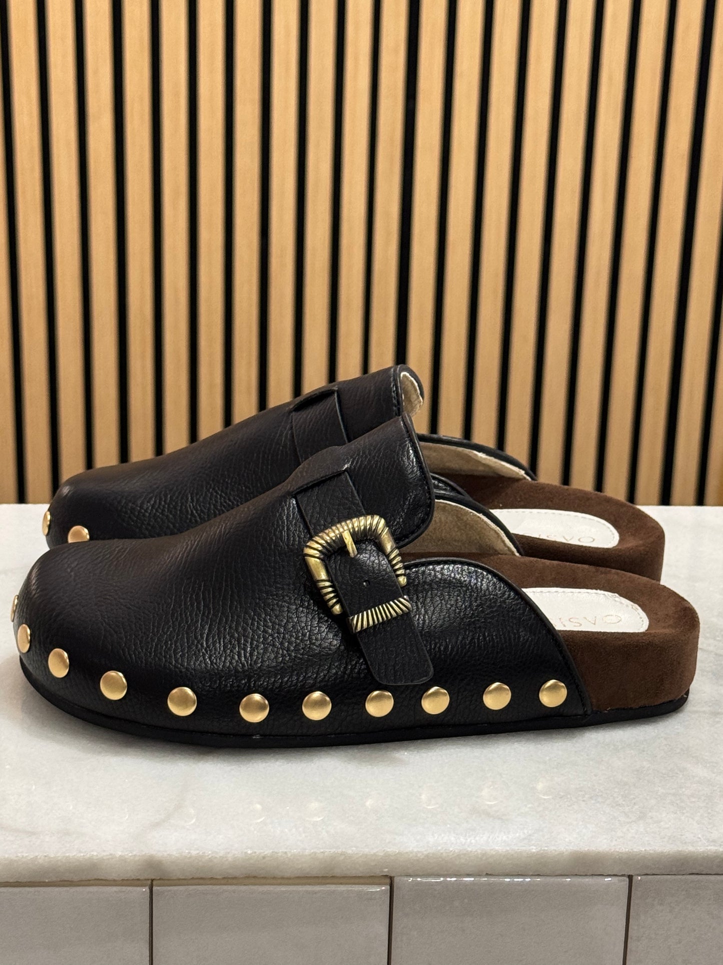 Studded buckle clog