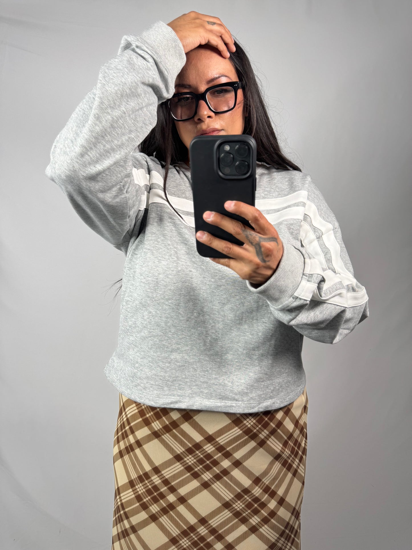 Wishlist - Grey/White Stripe Cropped Crewneck
