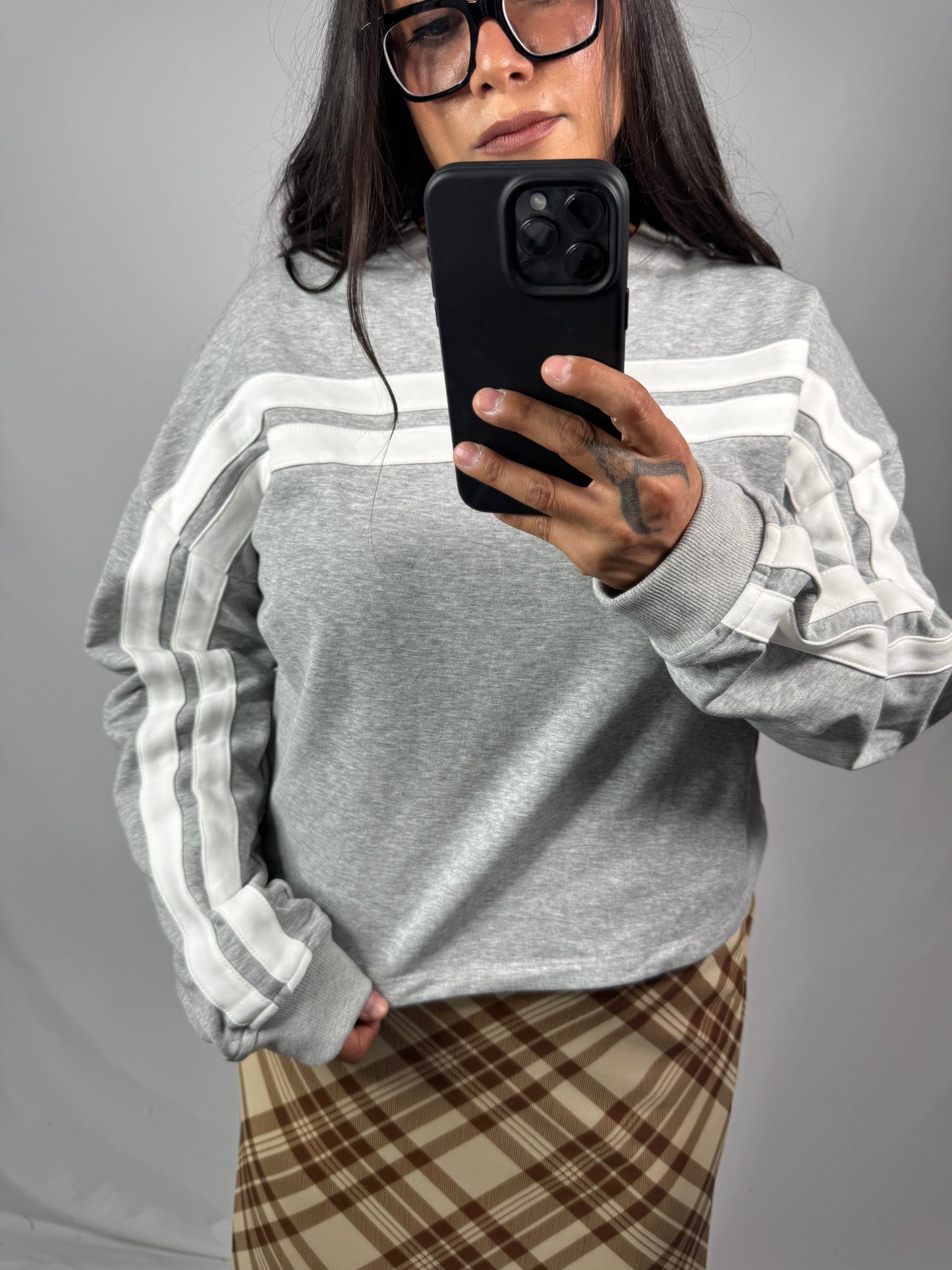 Wishlist - Grey/White Stripe Cropped Crewneck