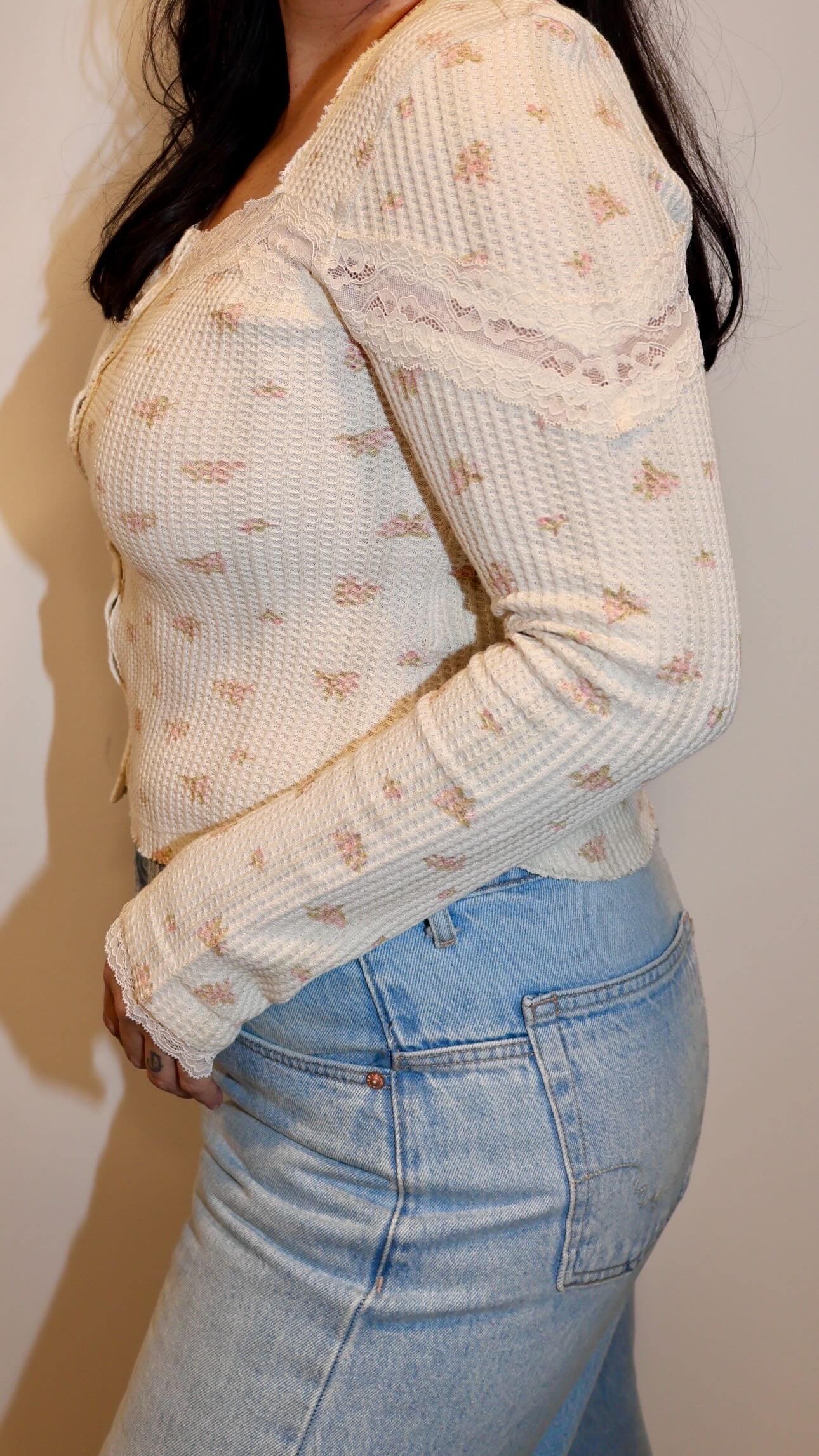 Free People Let's Party Cardi Tea Combo print