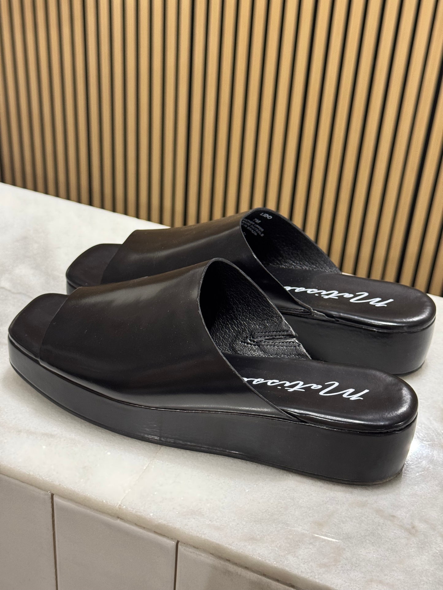 Matisse - Lido Black Leather Slide-on Wedge