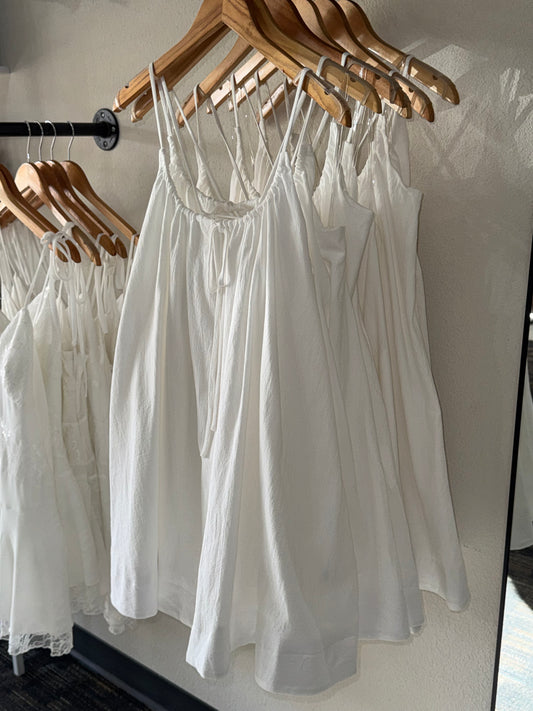 Hyfve - White Woven Babydoll Dress w/ Pockets 100% Cotton