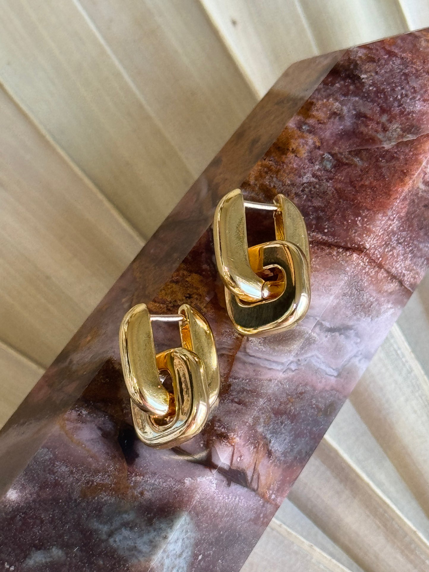 Fame Accessories - Gold Dipped Double Square Link Hoop Earrings