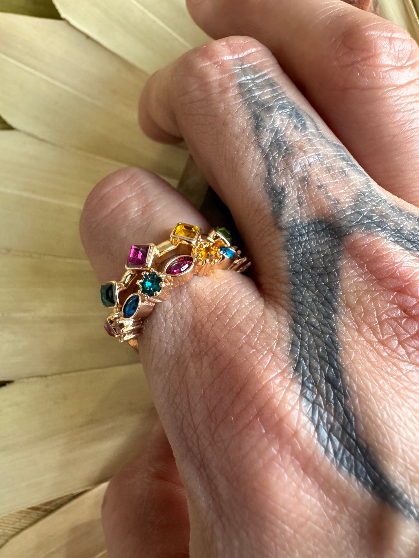JOSSLYN by wall to wall - Rainbow Gemstone Cluster Statement Ring Set