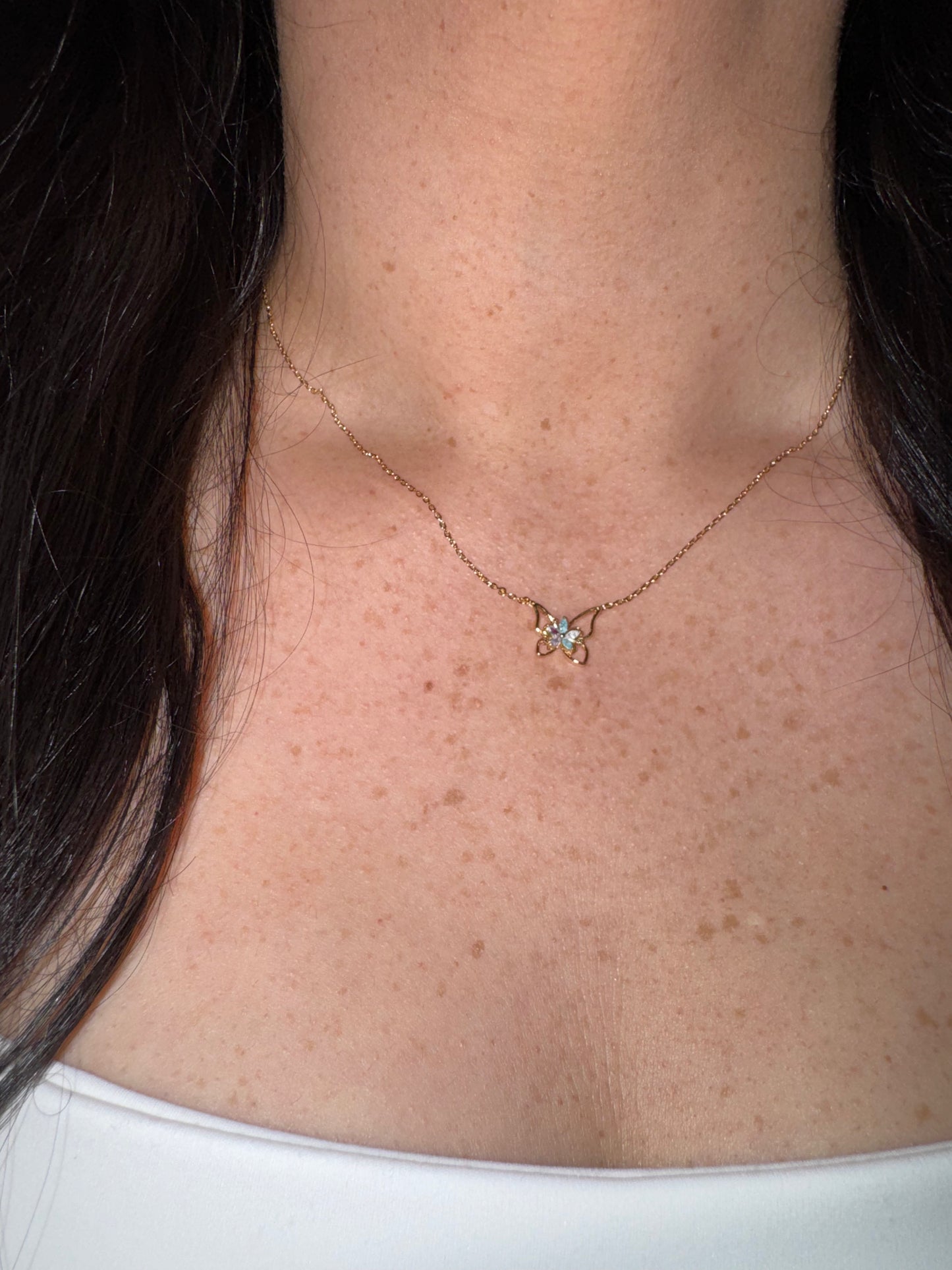 Fame Accessories - Floral Cz Butterfly Pendant Necklace
