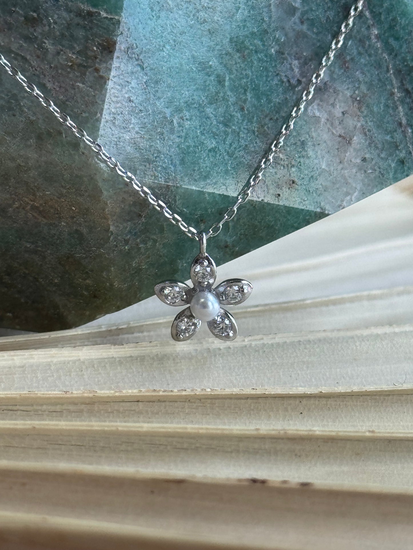 Fame Accessories - Gold Dipped Pearl And Cz Flower Pendant Necklace