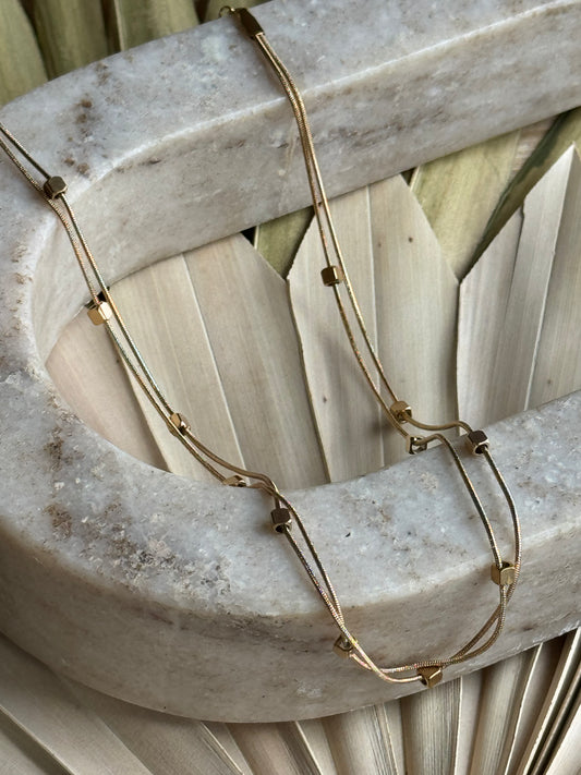 Stainless Dainty Square Station Layered Necklace