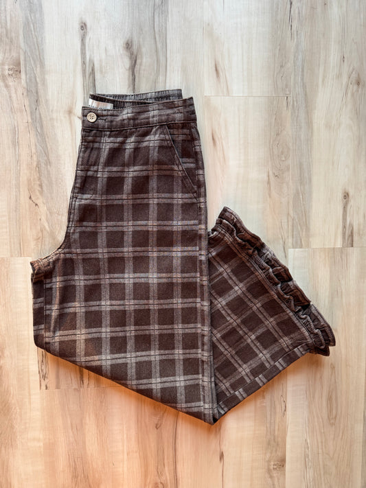 To The Badlands ruffle detail high rise plaid pants