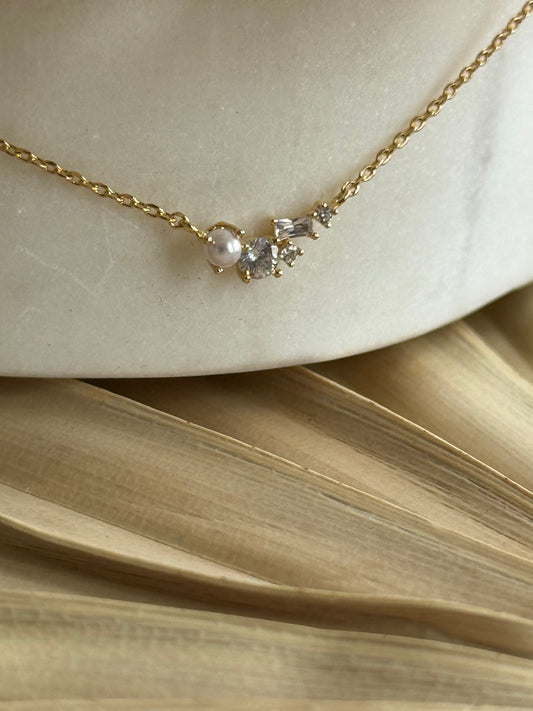 Sessori - Pearl CZ Baguette Pendant Necklace