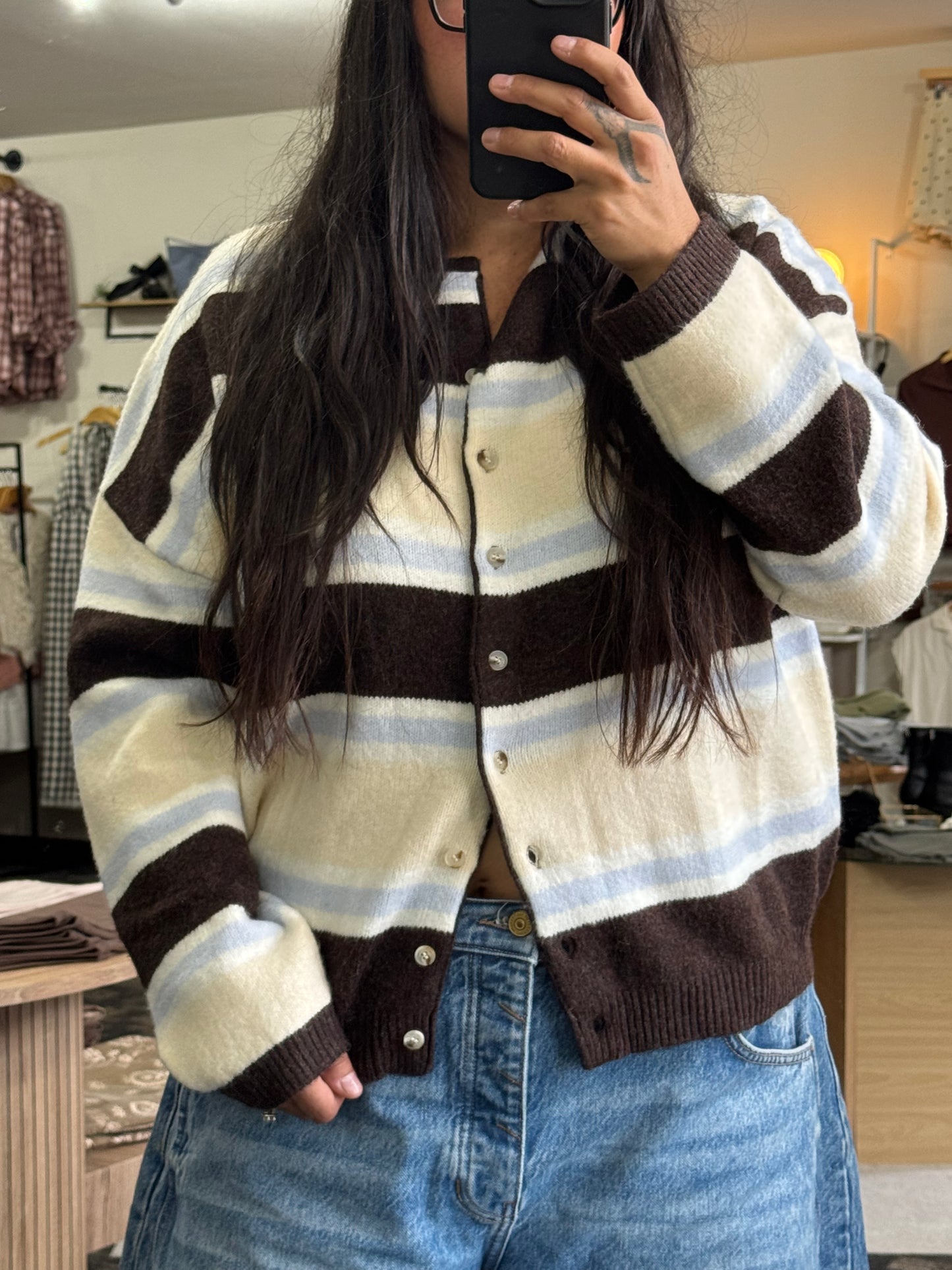 Tell Me A Story long sleeve round neck striped cardigan