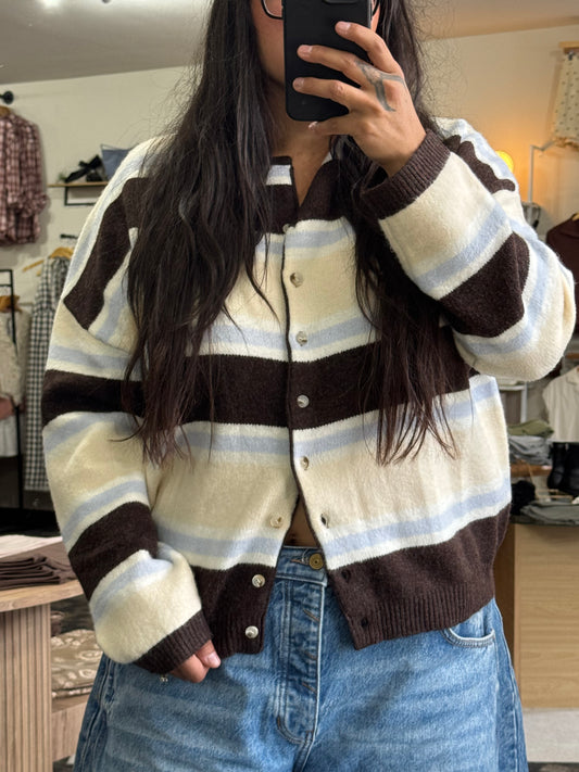 Tell Me A Story long sleeve round neck striped cardigan