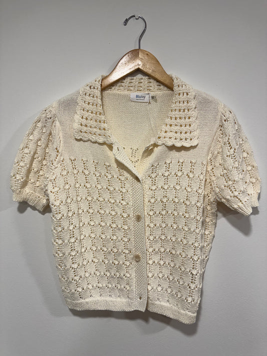Bluivy - Short Sleeve Open Knit Button-up Cardigan