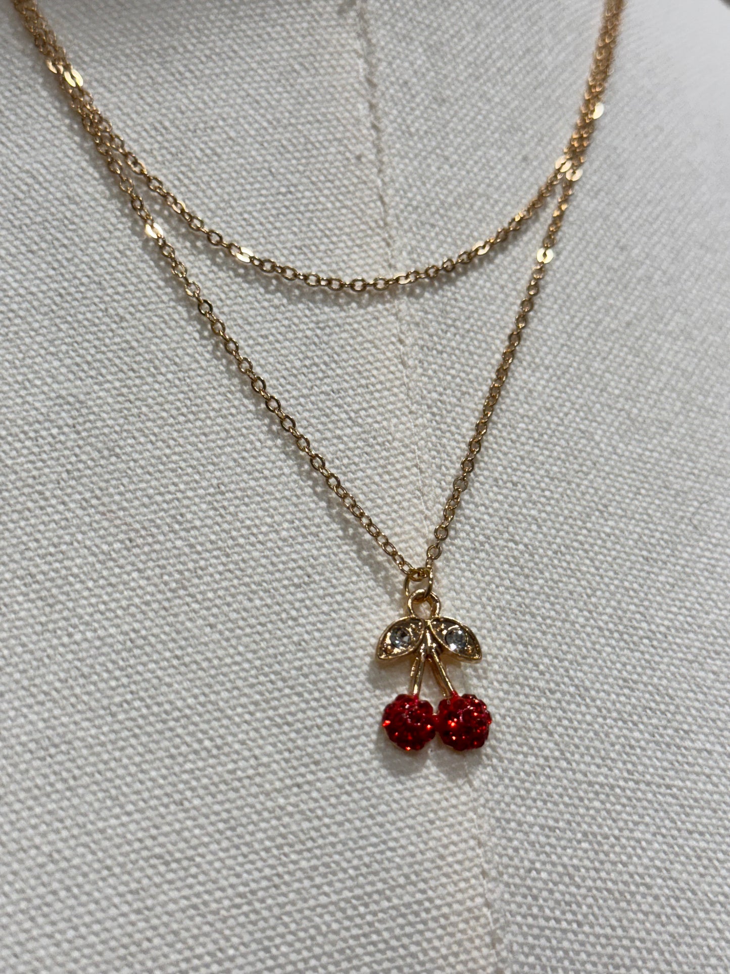 Double layer sparkle cherry necklace