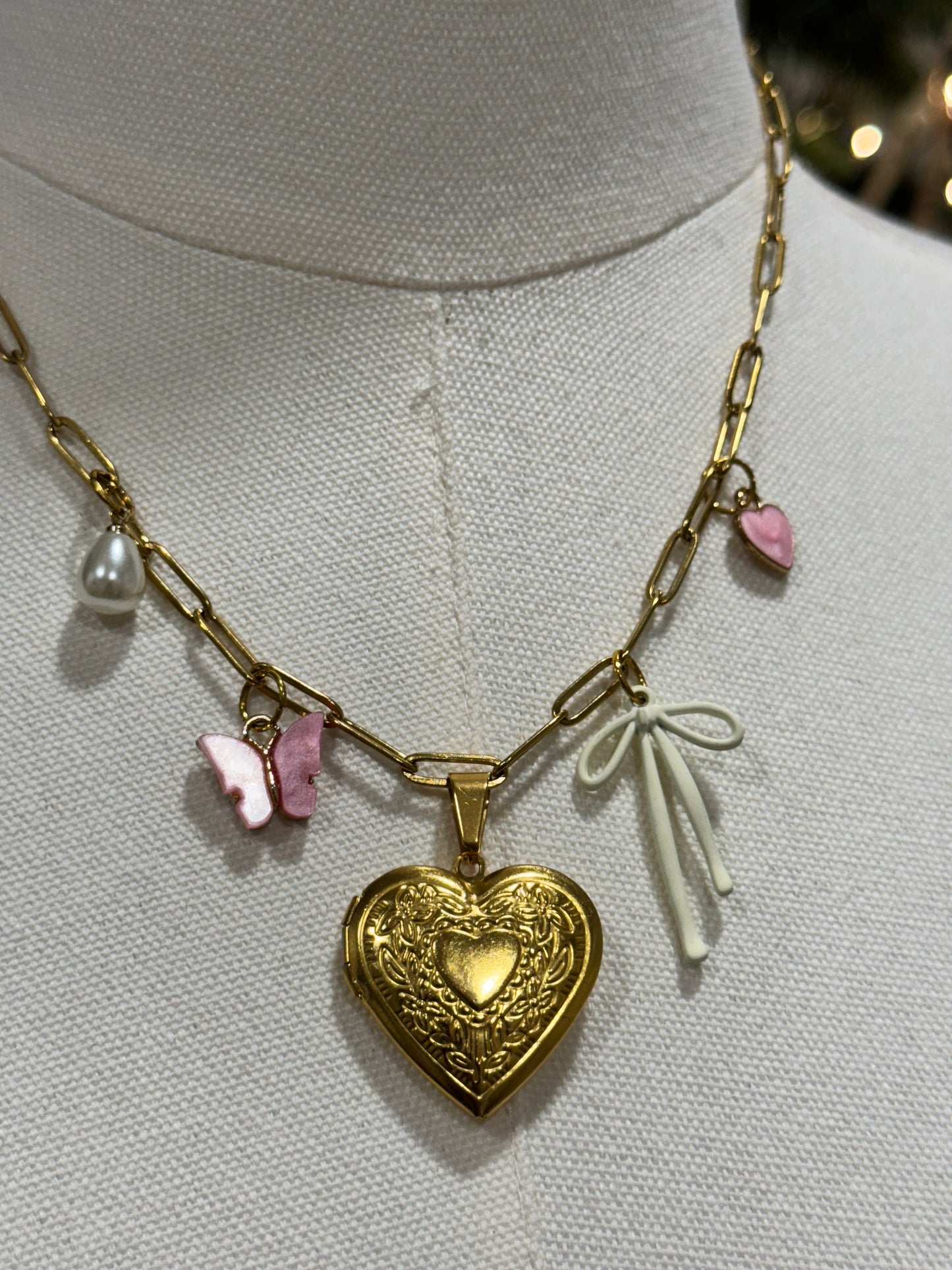 Locket baby pink charm necklace