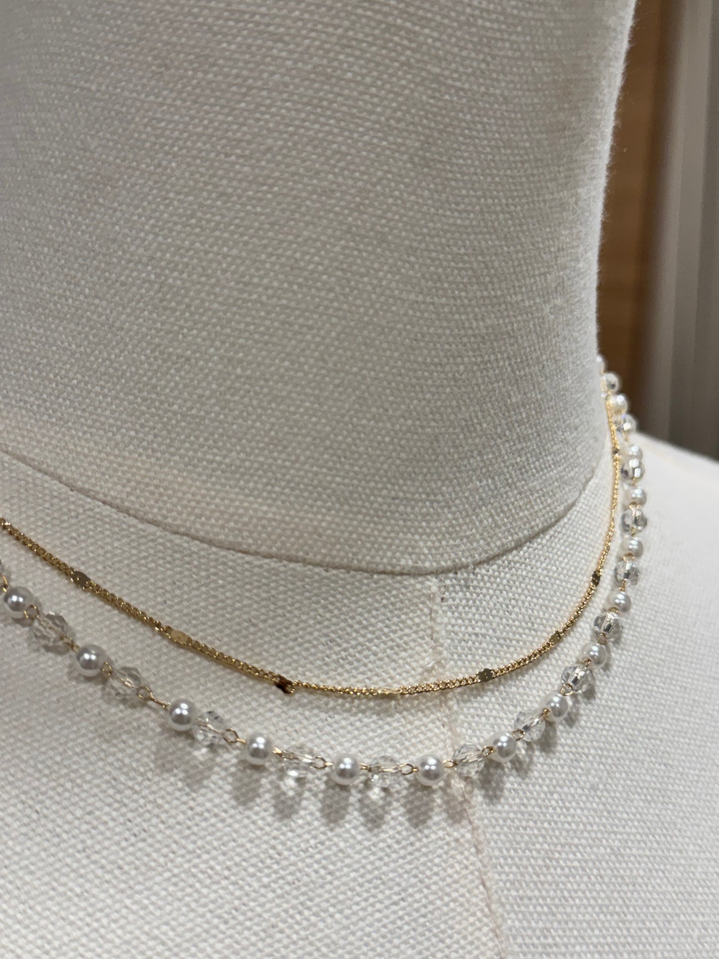 Pearl & bead double layer dainty necklace