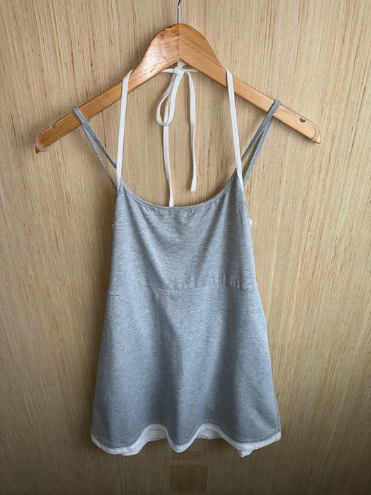 Hyfve - Grey Layered-top Spaghetti Halter Mini Dress