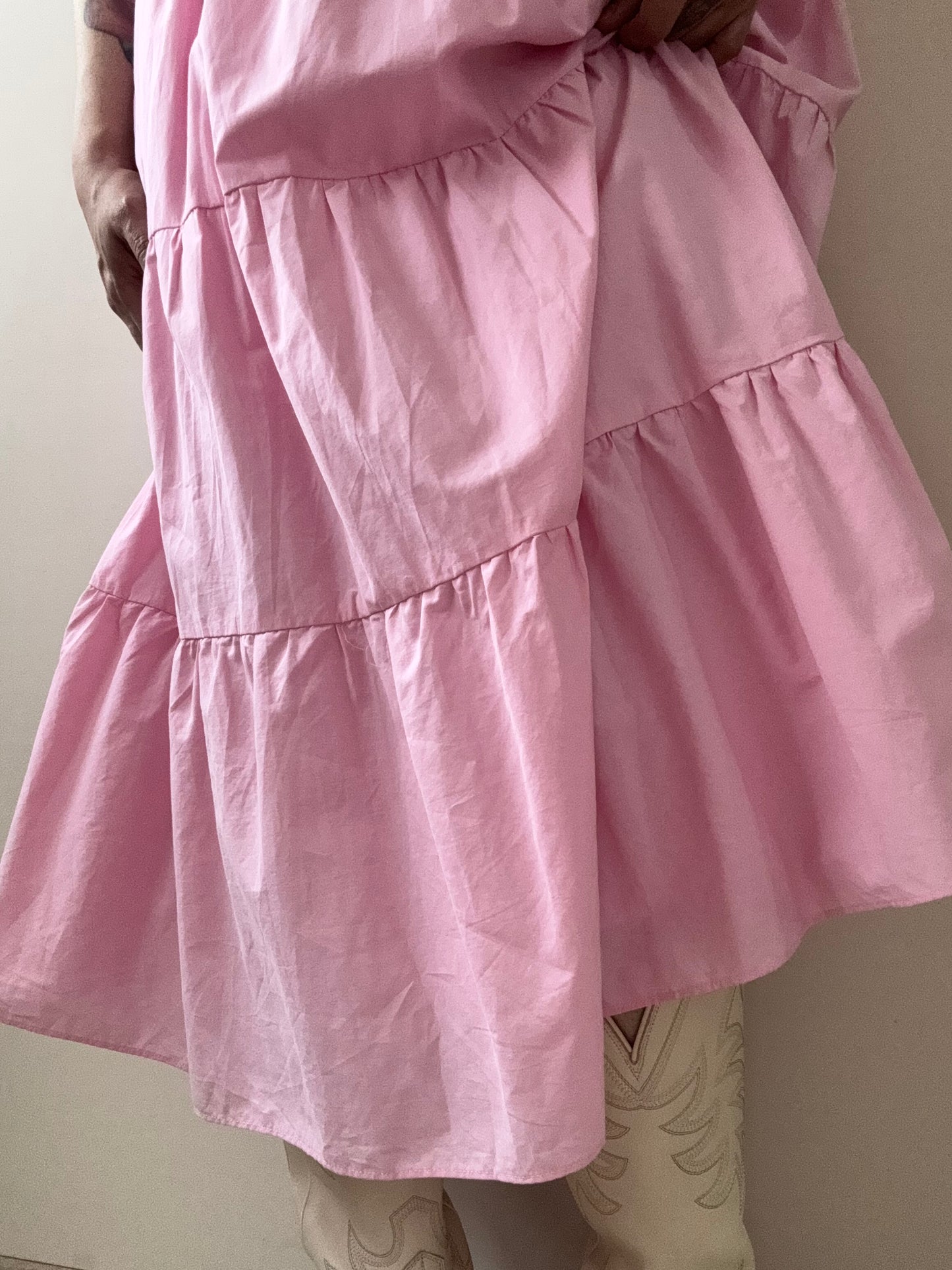 Storia - Pink Babydoll Layered Maxi Dress w/ Bow