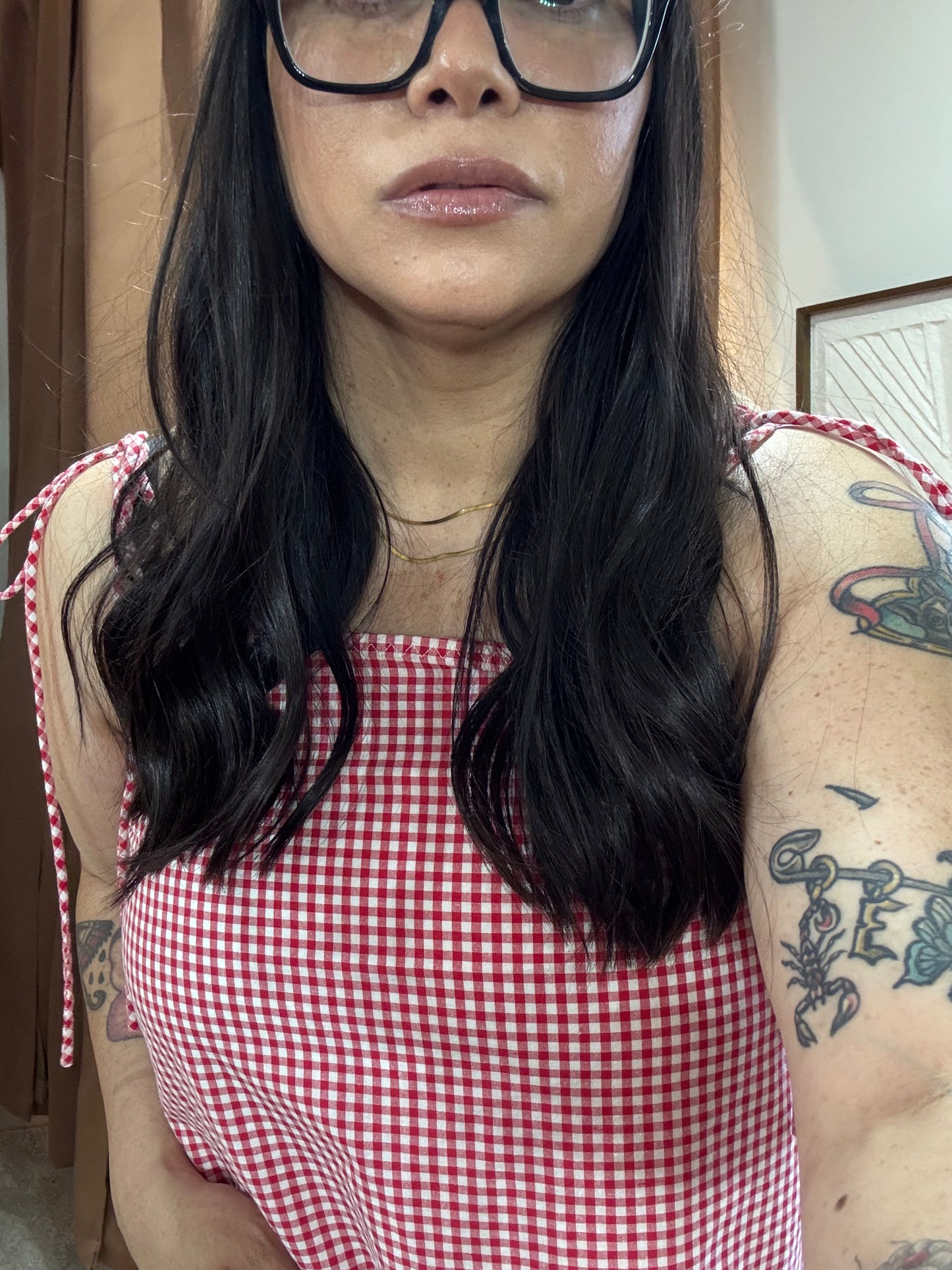 Things Between - Red Gingham Bubble Hem Dress w/ Pockets