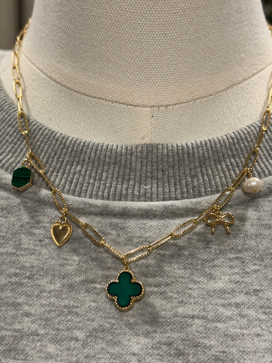 Green charm necklace