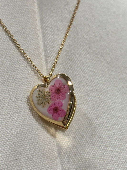 Pressed flower locket necklace