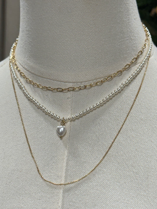 Layered dainty necklace pearl